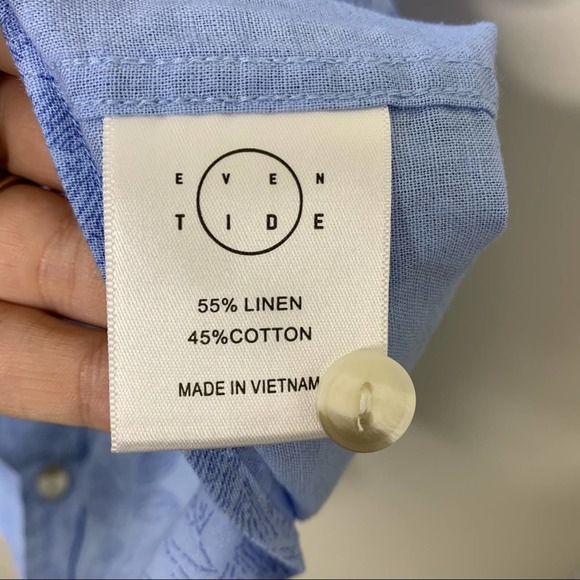 EVEN TIDE Blue Kai Short Sleeve Linen Button Up Shirt Men’s Large NEW - Picture 5 of 9